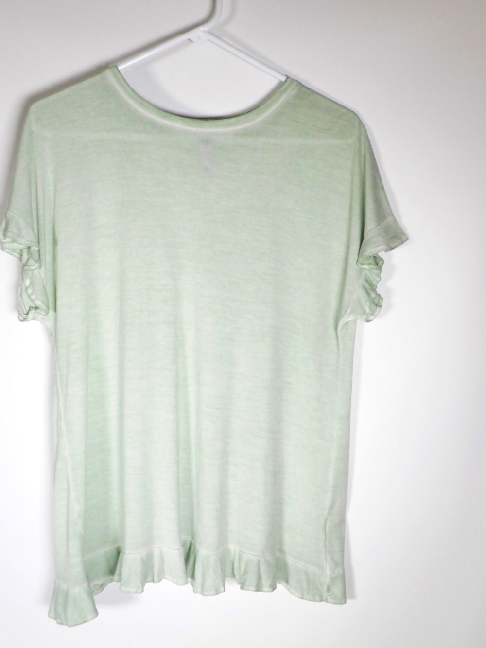 NWT Alya Mint Tie-Dye Sz L Tshirt Top Lightweight Ruffle Open-Back Overlap